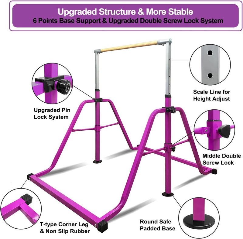 kechery Foldable & Moveable Gymnastics Horizontal Bar with Rings,3’to 5’Adjustable Height Expandable Junior Kip Bar for Home,Indoor Gym Equipment for Kids - Image 5